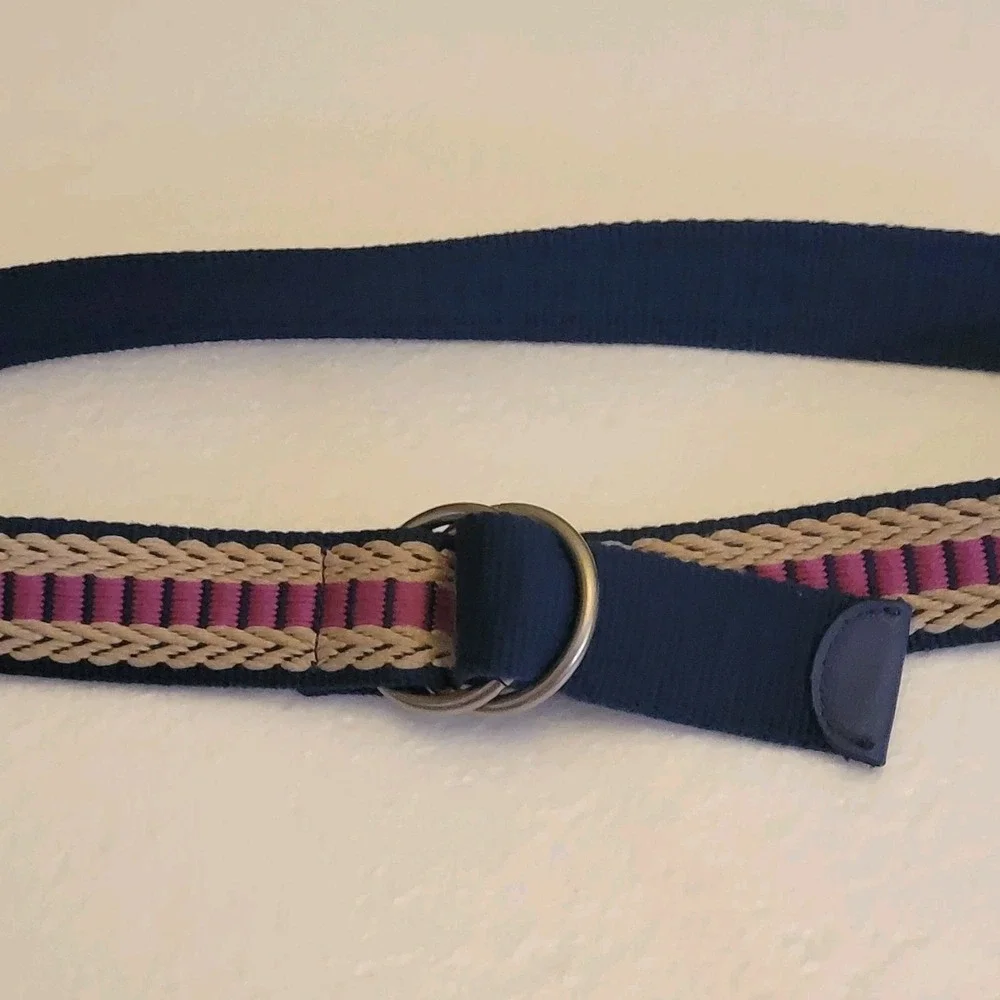 Relic by Fossil Woven Belt Womens 37 in Navy Tan Pink‎ 1.5 in Preppy Retro